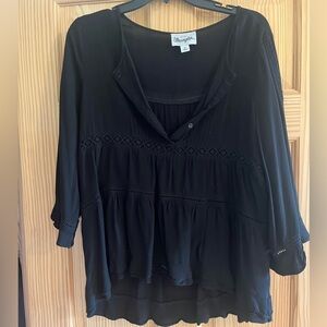 Wrangler Black Embroidered‎ Half Button Up Blouse Size XL